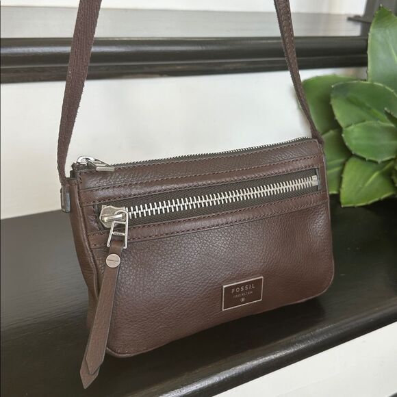 Fossil genuine leather like new crossbody shoulder purse brown - Picture 3 of 10